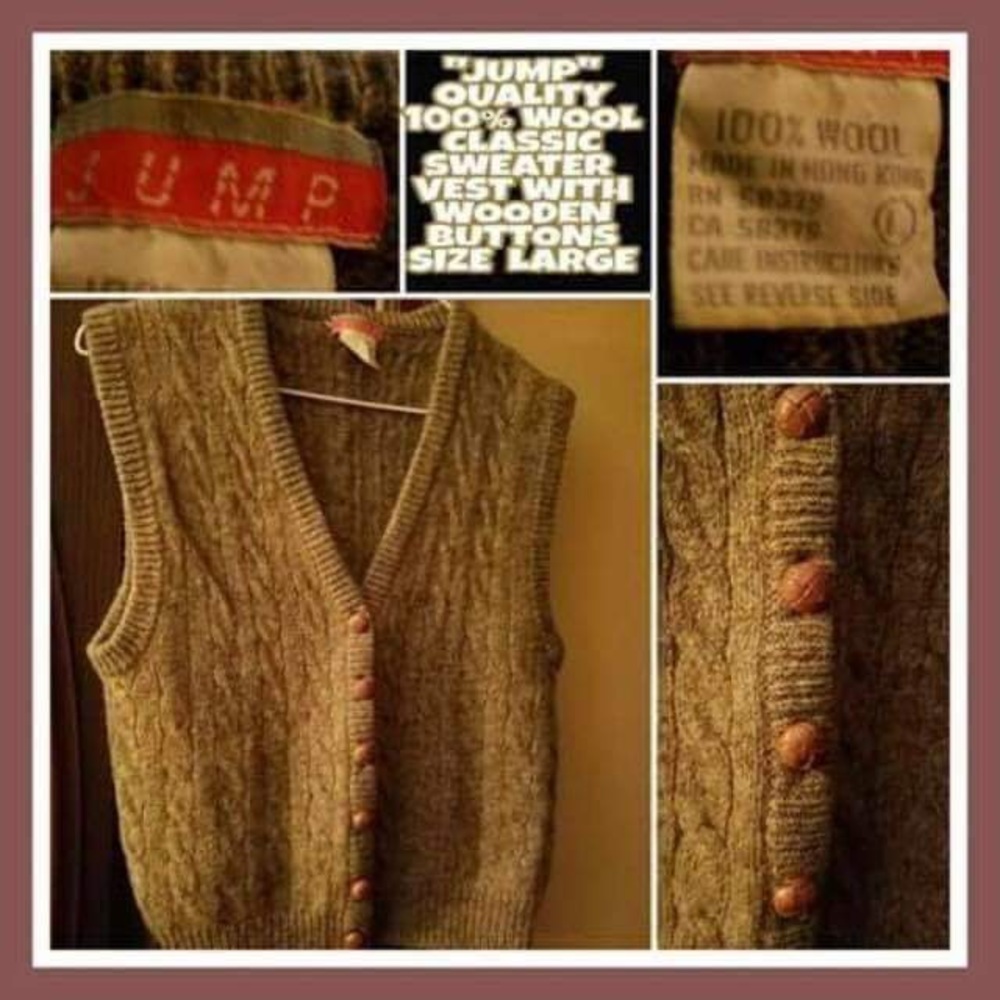 EUC! “JUMP” 100% WOOL, WOOD BUTTONS, VEST. Sz L